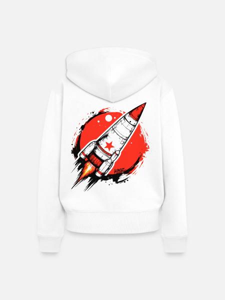 Crimson Rocket Splash-Artwork - Frauen Premium Bio Zip Hoodie - Weiß