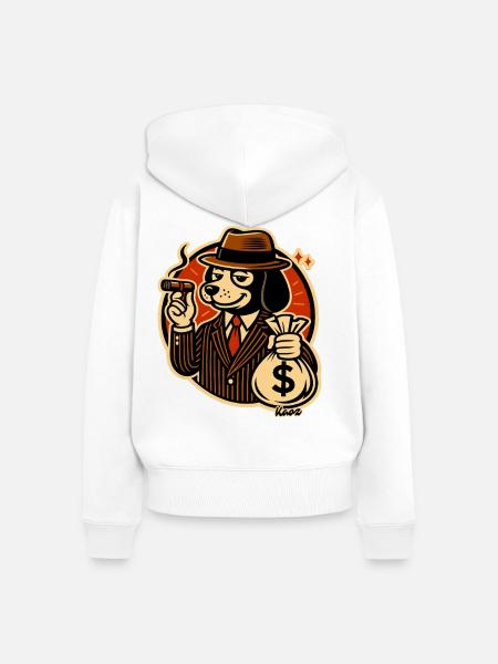Gängsterhund im Anzug mit Geldsack - Frauen Premium Bio Zip Hoodie - Weiß