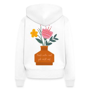 Blumenstrauß Mutspruch Vase - Frauen Premium Bio Zip Hoodie - Weiß - Hinten - AI Model Female 172 light (172cm)