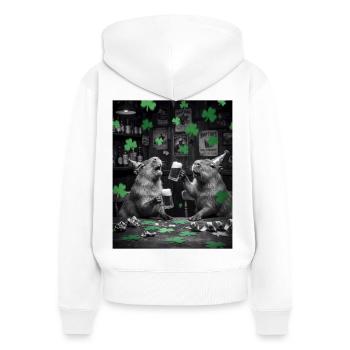 St Patrick Capybara Toast in the Pub - Women's Premium Organic Zip Hoodie - white - Back - AI Model Female 172 light (172cm)