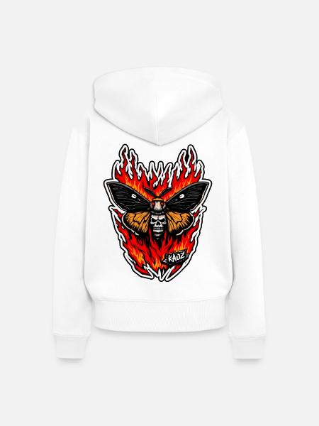 Flammenschädelmotten-Inferno - Frauen Premium Bio Zip Hoodie - Weiß