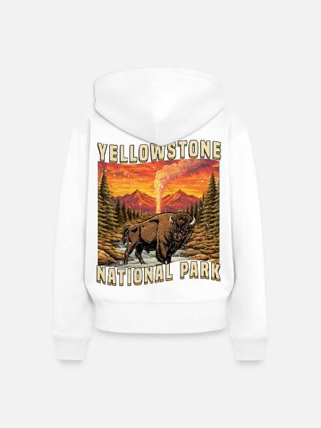 Yellowstone-Nationalpark Büffel - Frauen Premium Bio Zip Hoodie - Weiß