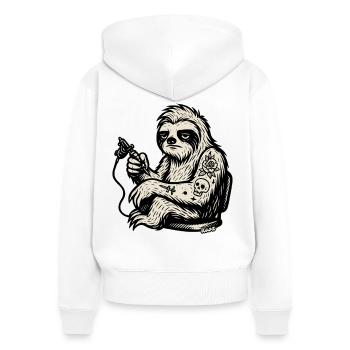Tätowierter Faultier mit Totenkopfrose - Frauen Premium Bio Zip Hoodie - Weiß - Hinten - AI Model Female 172 light (172cm)