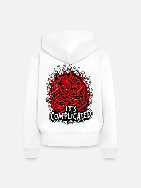 Verstrickter Feuerdämon: Es ist kompliziert - Frauen Premium Bio Zip Hoodie - Weiß