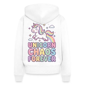 Unicorn Chaos Forever Einhorn Pastell - Frauen Premium Bio Zip Hoodie - Weiß - Hinten - AI Model Female 172 light (172cm)
