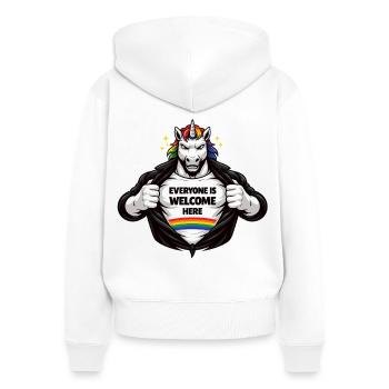 Vielfalt & Respekt Regenbogen Statement Design - Frauen Premium Bio Zip Hoodie - Weiß - Hinten - AI Model Female 172 light (172cm)