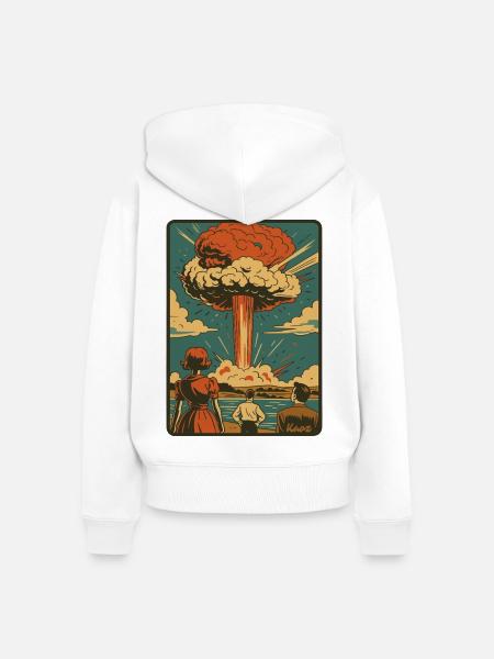 Retro Atom Explosion Pilzwolke - Frauen Premium Bio Zip Hoodie - Weiß
