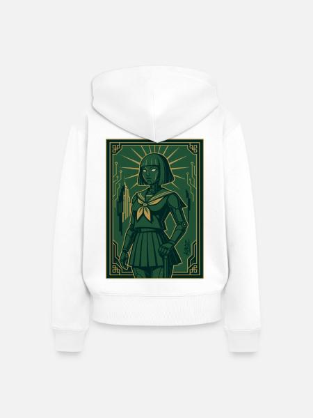 Cyber Deco Android Green Sentinel - Frauen Premium Bio Zip Hoodie - Weiß