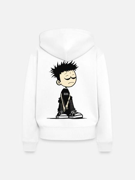 Verschlafenes Emo-Kinder-Cartoon-Tee - Frauen Premium Bio Zip Hoodie - Weiß