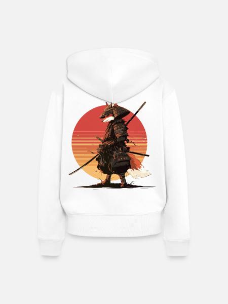 Samurai-Fuchs bei Sonnenuntergang - Frauen Premium Bio Zip Hoodie - Weiß