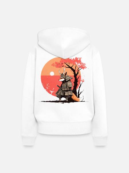 Samurai-Fuchs bei Sonnenuntergang - Frauen Premium Bio Zip Hoodie - Weiß