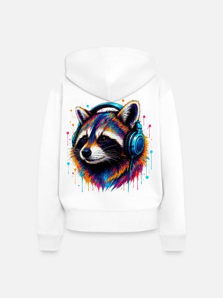 Waschbär mit Kopfhörern - Frauen Premium Bio Zip Hoodie - Weiß