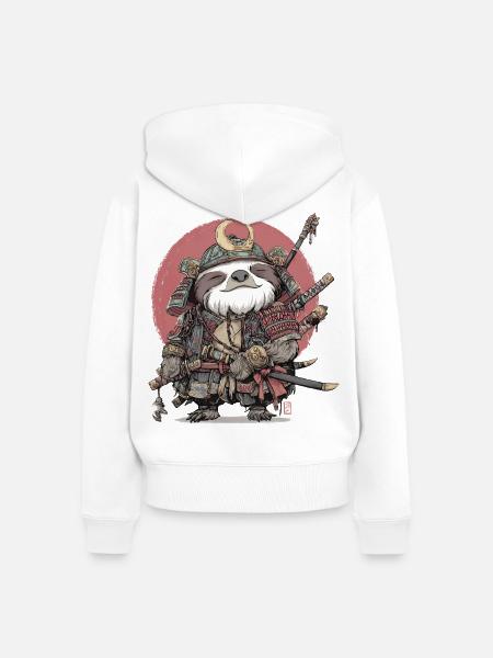 Faultier-Samurai-Rüstung - Frauen Premium Bio Zip Hoodie - Weiß