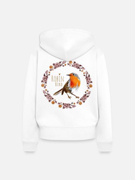 Rotkehlchen Vogel mit botanischen Blumen Design - Frauen Premium Bio Zip Hoodie - Weiß