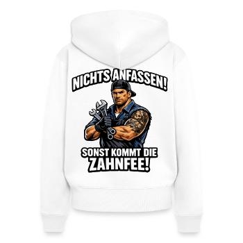 Mechaniker Spruch Nichts anfassen - Frauen Premium Bio Zip Hoodie - Weiß - Hinten - AI Model Female 172 light (172cm)