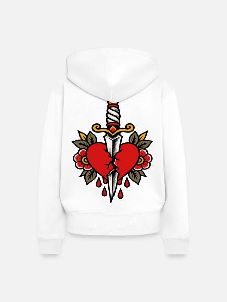 Herz-Pierced Dagger-Tattoo-Stil - Frauen Premium Bio Zip Hoodie - Weiß