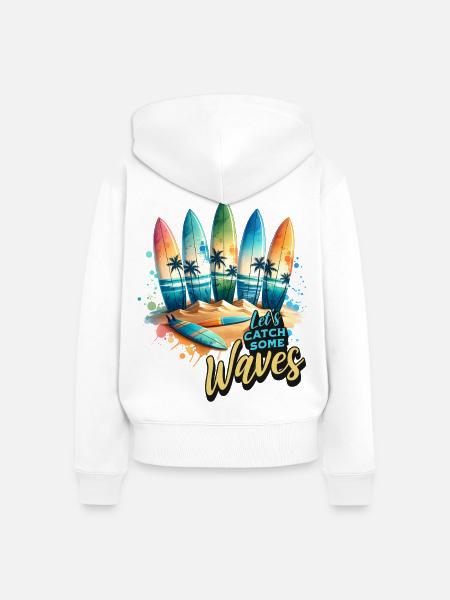 Let s Catch Some Waves - Frauen Premium Bio Zip Hoodie - Weiß