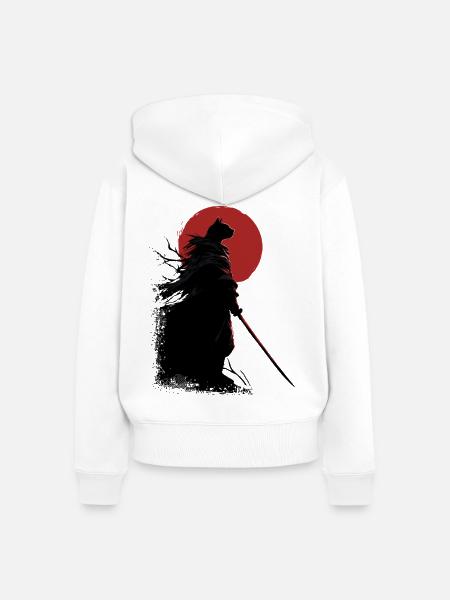 Samurai Katze - Frauen Premium Bio Zip Hoodie - Weiß