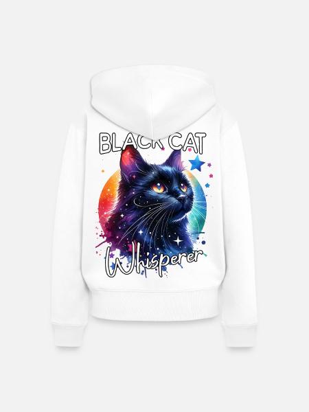 Schwarze Katze Flüsterer - Frauen Premium Bio Zip Hoodie - Weiß