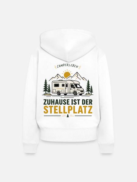 Zuhause ist der Stellplatz Campingliebe - Frauen Premium Bio Zip Hoodie - Weiß