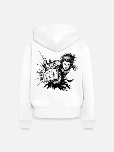 Manga Fighter Punch - Frauen Premium Bio Zip Hoodie - Weiß