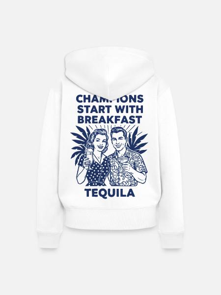 Champions starten mit Frühstückstequila - Frauen Premium Bio Zip Hoodie - Weiß