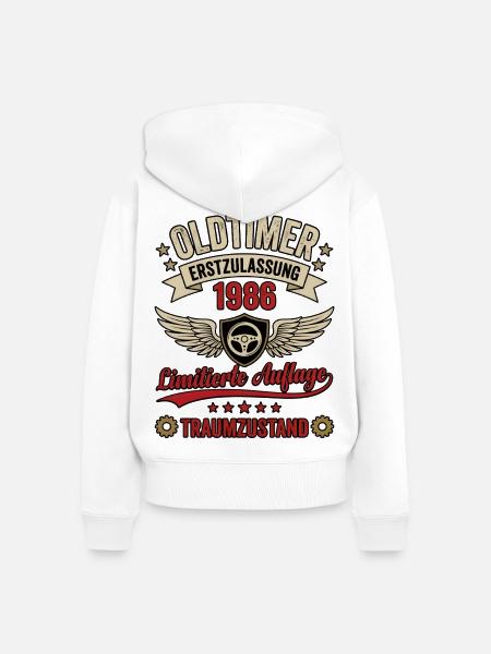 Oldtimer Erstzulassung 1986 Limited Edition  - Frauen Premium Bio Zip Hoodie - Weiß
