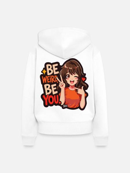 Sei seltsam, sei du Anime-Mädchen - Frauen Premium Bio Zip Hoodie - Weiß