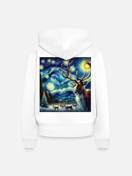 Rentier Starry Night - Frauen Premium Bio Zip Hoodie - Weiß