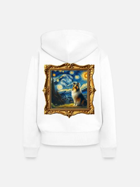 Langhaar Collie Starry Night - Frauen Premium Bio Zip Hoodie - Weiß