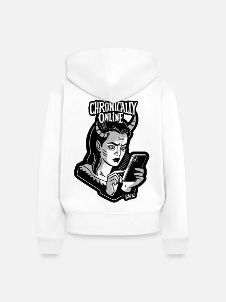 Chronically Online Dämonin - Frauen Premium Bio Zip Hoodie - Weiß