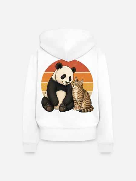 Panda und Katze - Frauen Premium Bio Zip Hoodie - Weiß