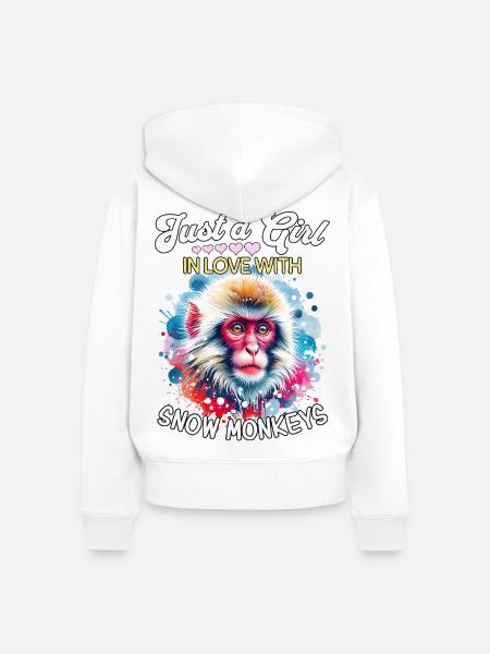 Schneeaffe Mädchen Snow Monkey - Frauen Premium Bio Zip Hoodie - Weiß