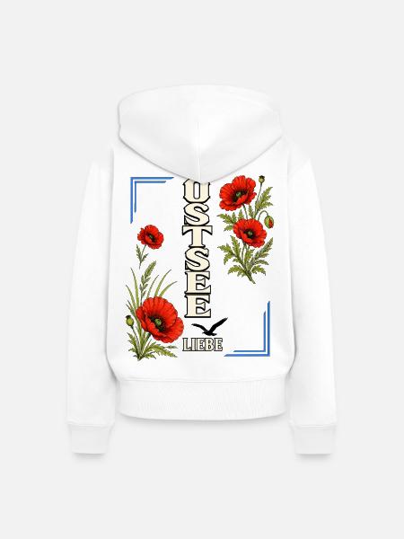 Ostsee Liebe mit Mohnblumen – Küstenmotiv - Frauen Premium Bio Zip Hoodie - Weiß