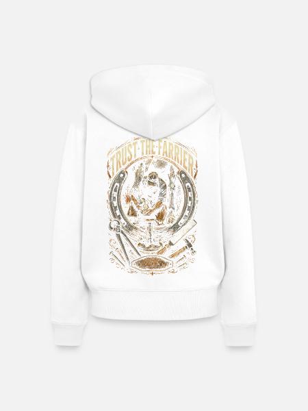 Hufschmied Hufschmiede Trust The Farrier - Frauen Premium Bio Zip Hoodie - Weiß