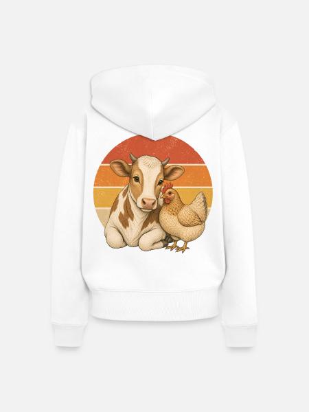 Cow And Chicken - Frauen Premium Bio Zip Hoodie - Weiß