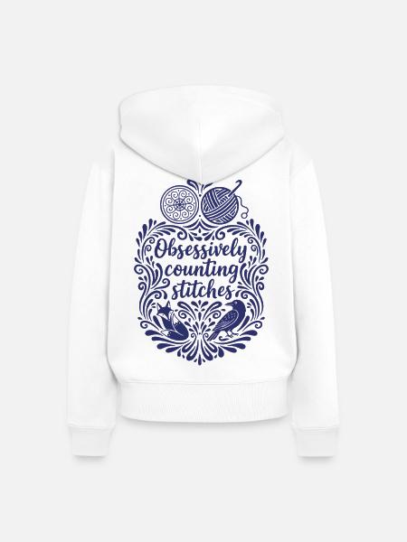 Obsessiv Maschen zählen, lustiger Häkelliebhaber - Frauen Premium Bio Zip Hoodie - Weiß