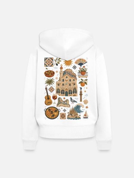 Barcelona | Mittelmeer, Gaudí & Genuss - Frauen Premium Bio Zip Hoodie - Weiß