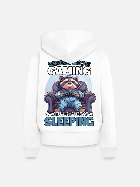 Waschbär-Gamer im Schlafmodus - Frauen Premium Bio Zip Hoodie - Weiß