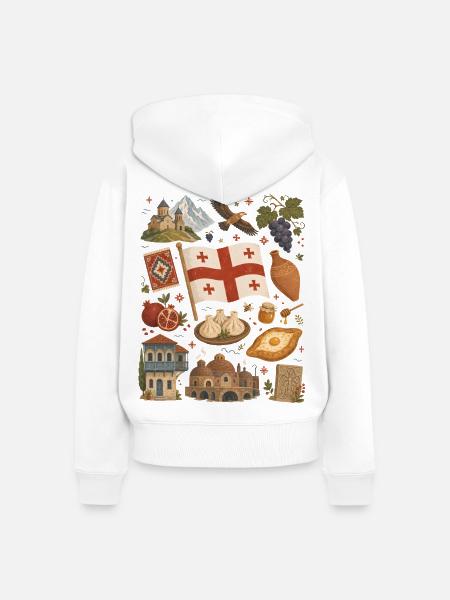 Georgien | Kaukasus, Genuss & Heimat - Frauen Premium Bio Zip Hoodie - Weiß