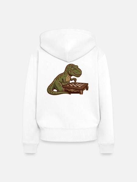 T-Rex Dinosaurier spielt Schach - Frauen Premium Bio Zip Hoodie - Weiß