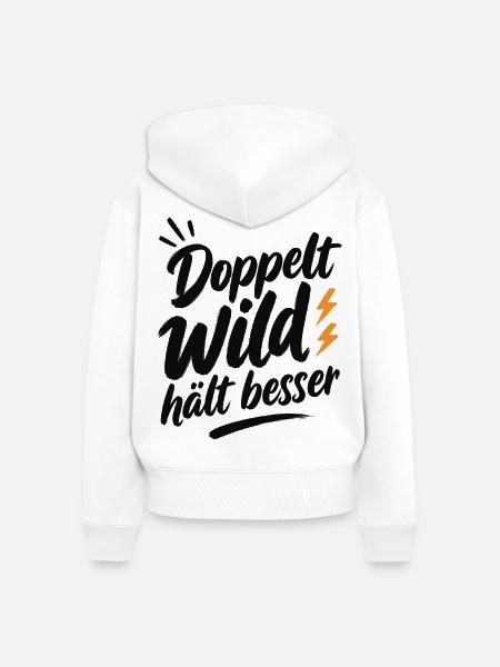 Doppelt_Wild_haelt_besser_Schwarz - Frauen Premium Bio Zip Hoodie - Weiß