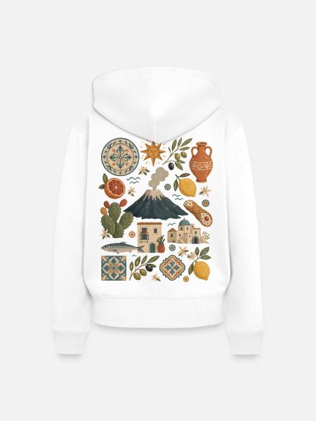 Sizilien | Ätna, Zitrus & Inselgenuss - Frauen Premium Bio Zip Hoodie - Weiß