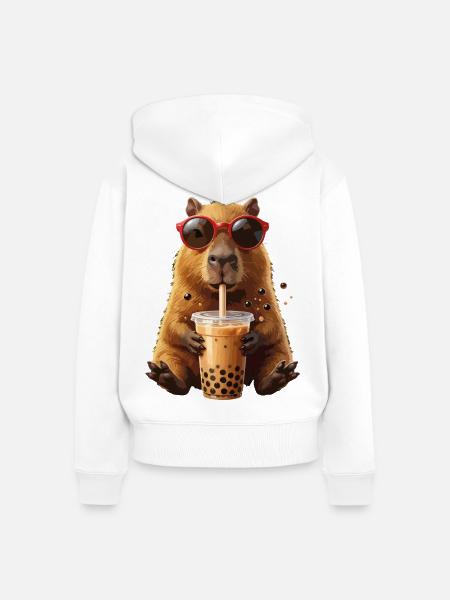 Sonnenhamster mit Bubble Tea - Frauen Premium Bio Zip Hoodie - Weiß