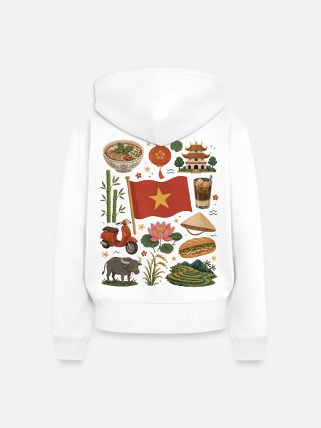 Vietnam Reiseliebe | Reisfelder & Kultur - Frauen Premium Bio Zip Hoodie - Weiß