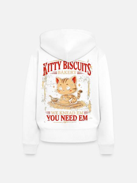 Kitty Biscuits Bäckerei: Wir kneten sie - Frauen Premium Bio Zip Hoodie - Weiß