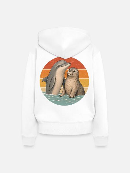 Delphin und Robbe - Frauen Premium Bio Zip Hoodie - Weiß