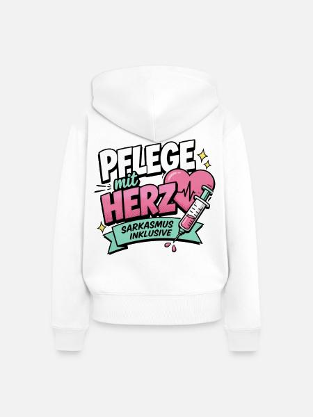 Pflegekraft Geschenk - Pflege mit Herz - Frauen Premium Bio Zip Hoodie - Weiß