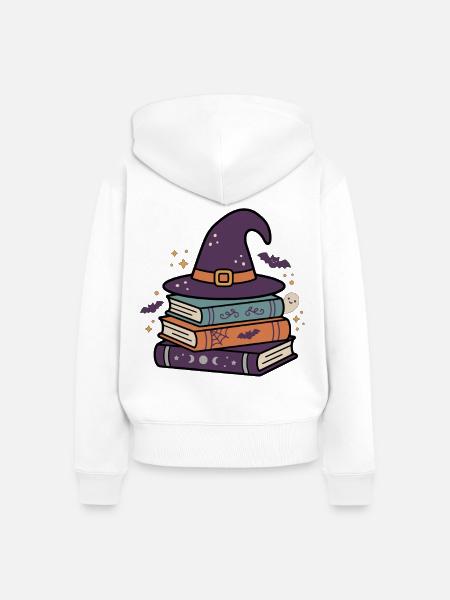 Hexenhut-Bücher Halloween-Schule - Frauen Premium Bio Zip Hoodie - Weiß