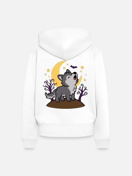 Süßer Heulender Wolf Halloween-Mond - Frauen Premium Bio Zip Hoodie - Weiß